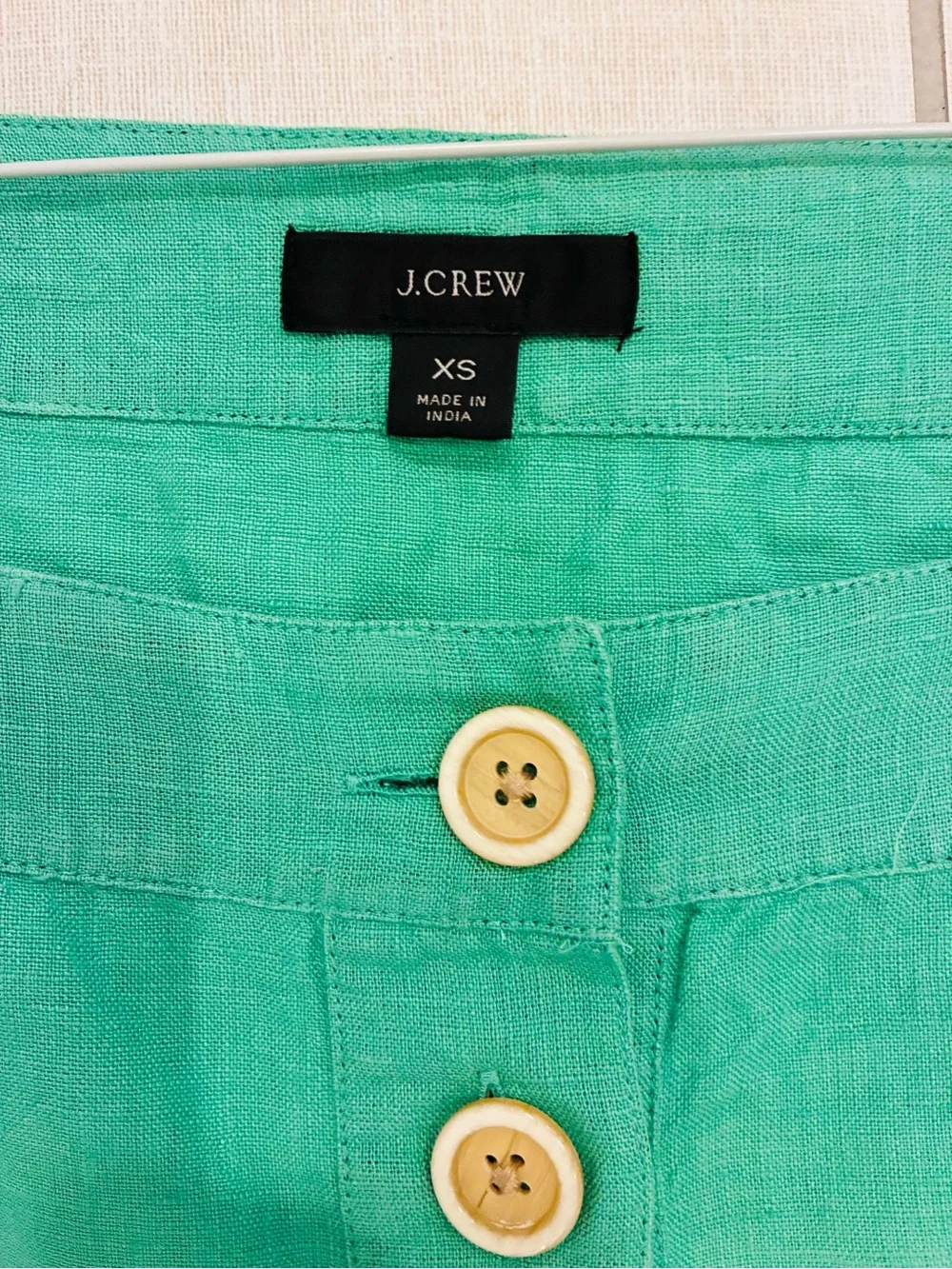J. Crew Kelly Green Button-Front Puff Sleeve Linen Top XS